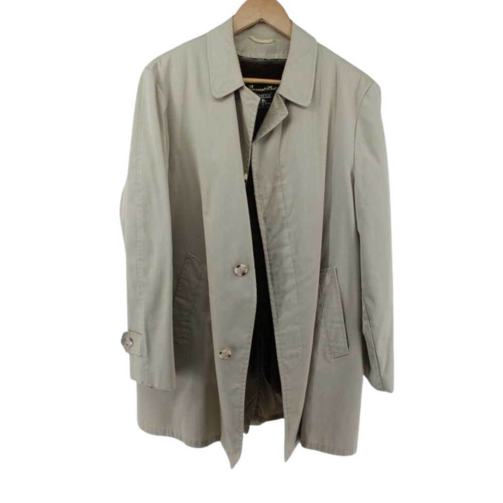 Vintage Campus Men's Faux Fur Collar Overcoat‎ Beige Size 38 USA Made Classic